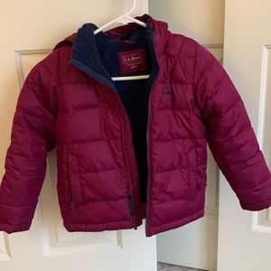 L.L.Bean Kids Girls Winter Down Jacket Medium 5-6 Berry Purple/ Navy